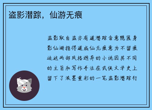 盗影潜踪，仙游无痕